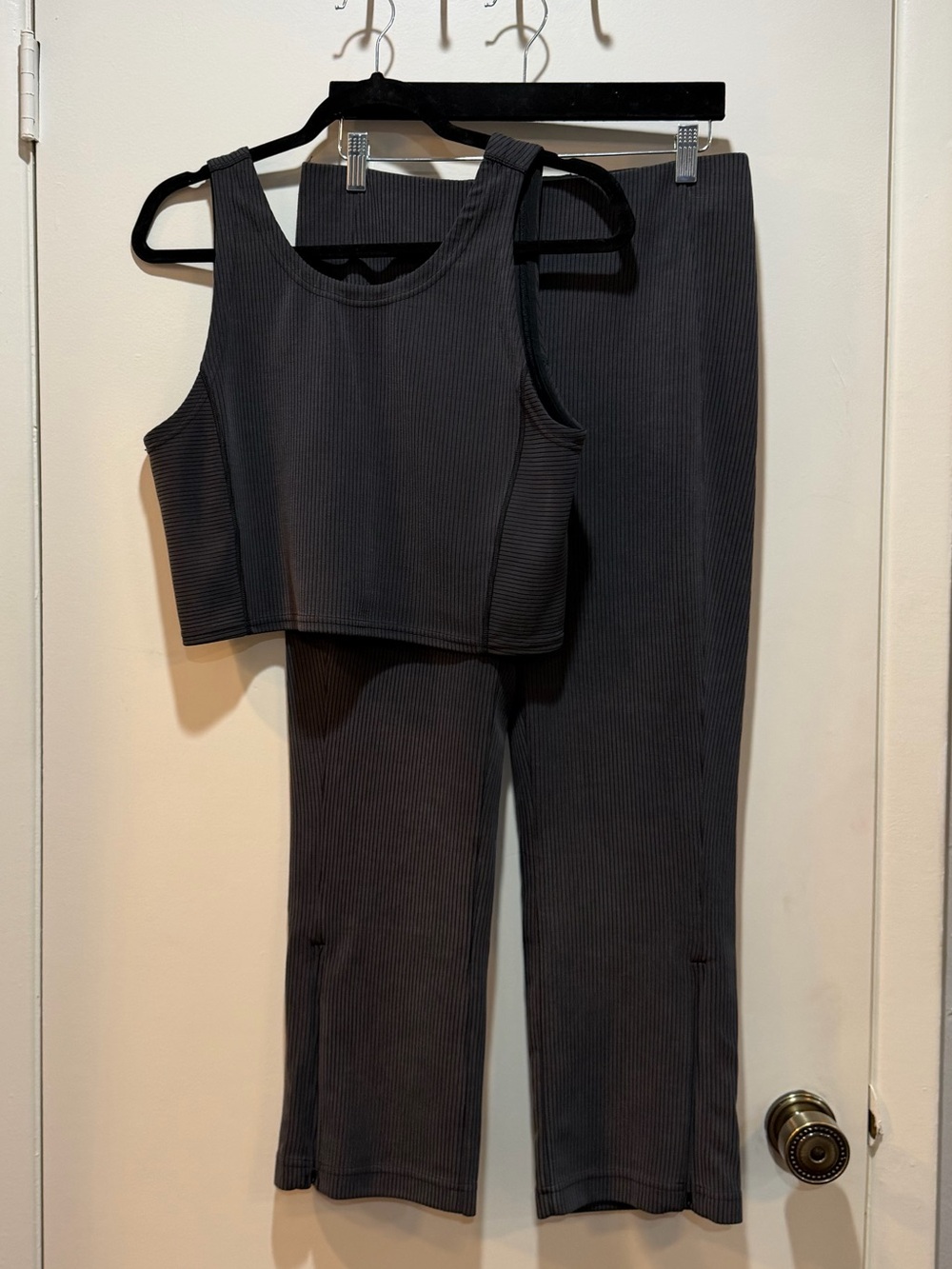 lululemon athletica Ribbed Wide-Leg Pants & Cropped Tank - Charcoal Black